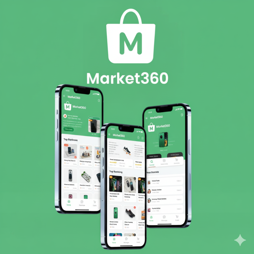 Market360 platform interface showing product listings and dashboard